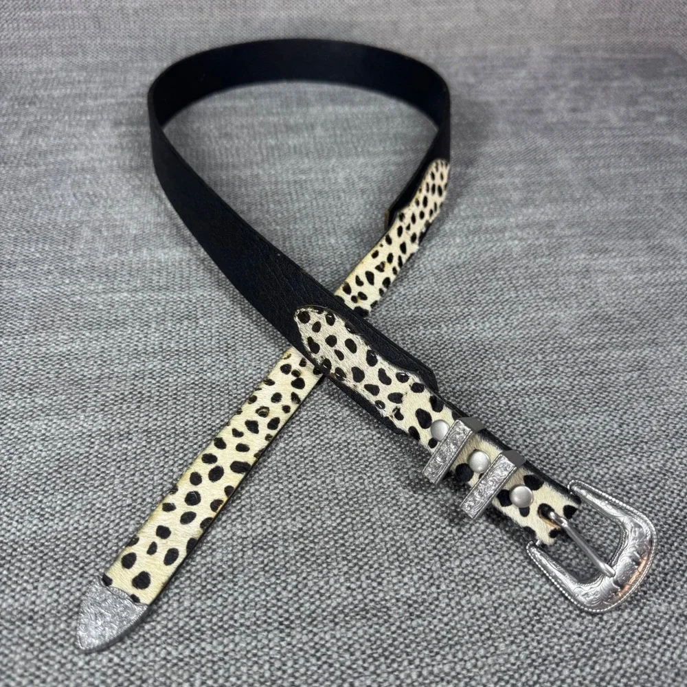 Urban Outfitters Black Leather Calf Hair Dalmatian Western Cowgirl Belt Medium